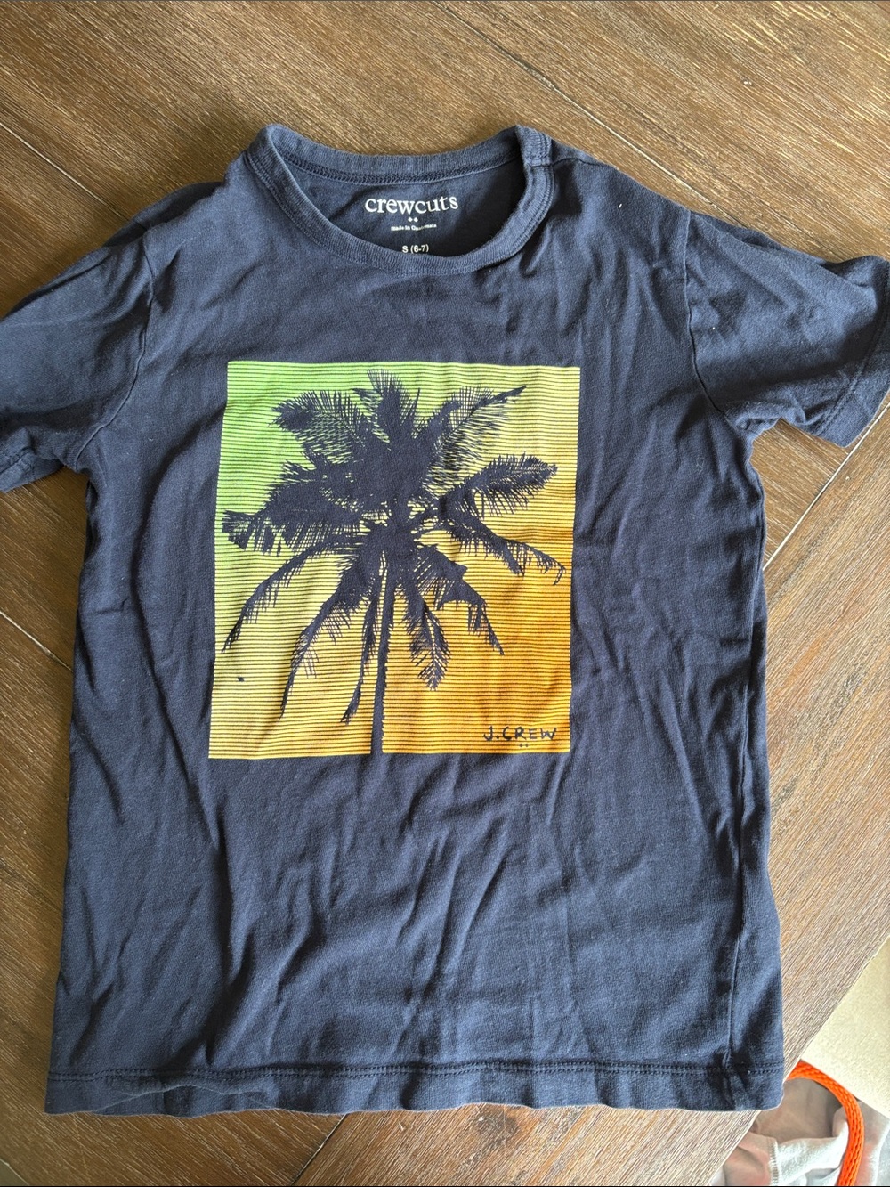J. Crew Black Tee with Yellow-Green Palm Graphic